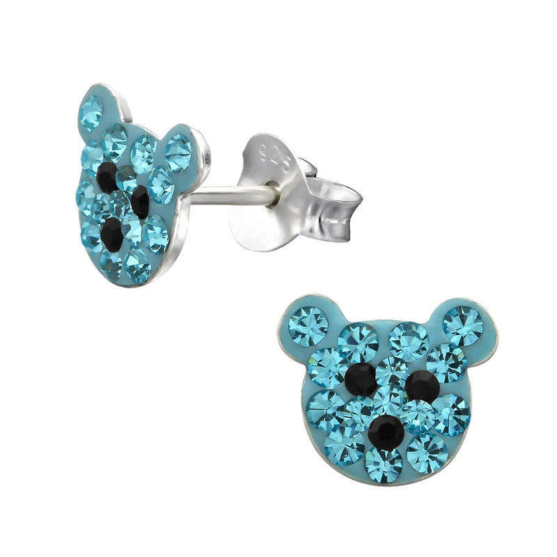 Children's Sterling Silver Blue Crystal Teddy Bear Stud Earrings by Liberty Charms