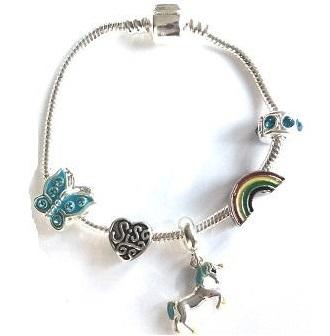 Children's Sis 'Magical Unicorn' Silver Plated Charm Bead Bracelet by Liberty Charms