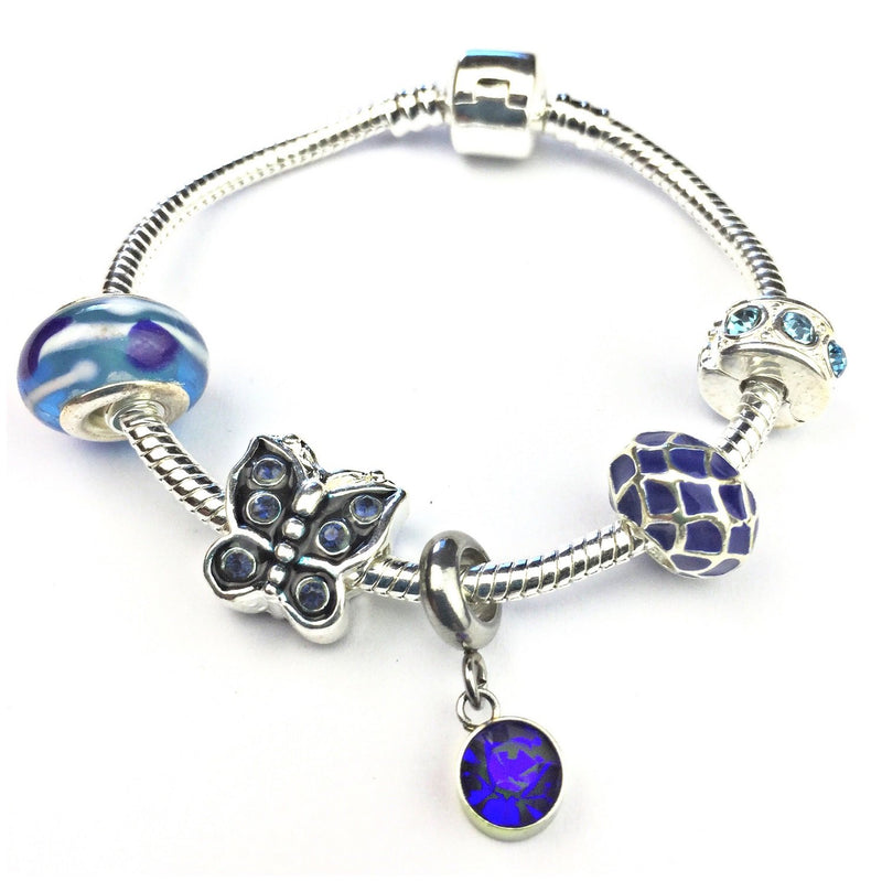 Children's 'September Birthstone' Sapphire Coloured Crystal Silver Plated Charm Bead Bracelet by Liberty Charms