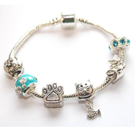 Children's 'Cool for Cats' Silver Plated Charm Bead Bracelet by Liberty Charms