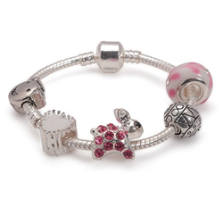 Children's Pink Easter 'Bunny Dream' Silver Plated Charm Bead Bracelet by Liberty Charms