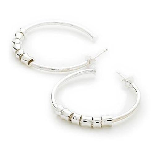 925 Sterling Silver Plated Designer Style Fashion 'Shapes' Beaded Hoop Earrings by Liberty Charms
