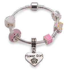 Children's Flower Girl 'Pink Sweetie' Silver Plated Charm Bead Bracelet by Liberty Charms