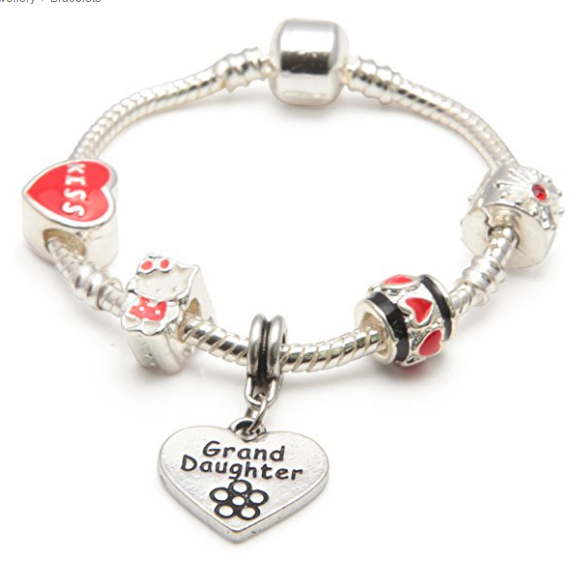 Children's Granddaughter 'Red Kitty Cat' Silver Plated Charm Bead Bracelet by Liberty Charms
