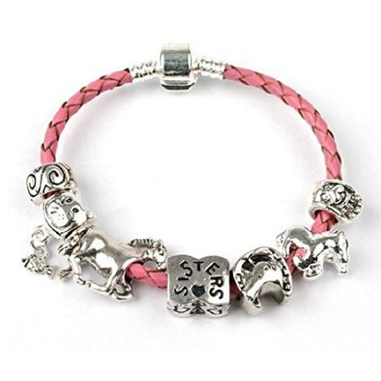 Children's Sisters 'Horse Lovers' Charm Pink Leather Bracelet by Liberty Charms