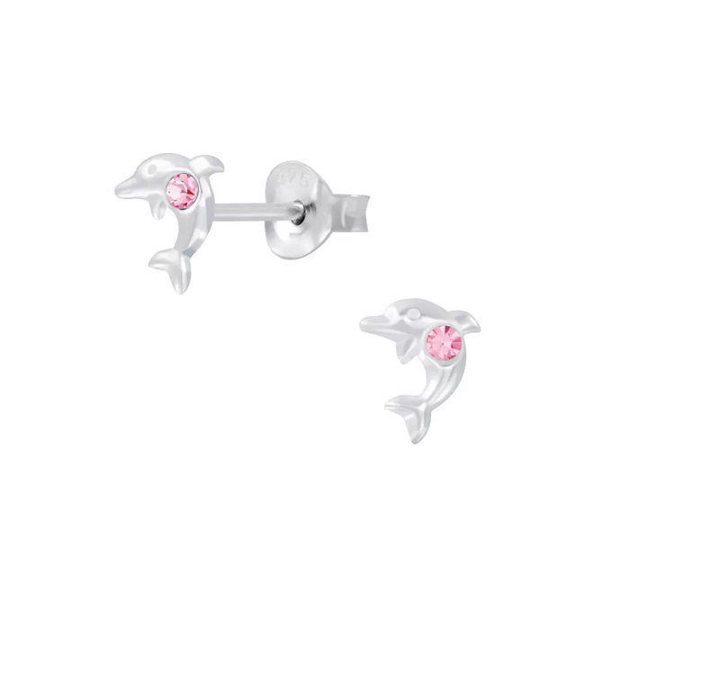 Children's Sterling Silver 'October Birthstone' Dolphin Stud Earrings by Liberty Charms