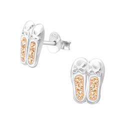 Children's Sterling Silver Ballet Shoes With Peach Diamante Stud Earrings by Liberty Charms