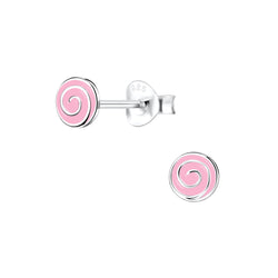 Children's Sterling Silver 'Pink Sweetie Swirl' Stud Earrings by Liberty Charms