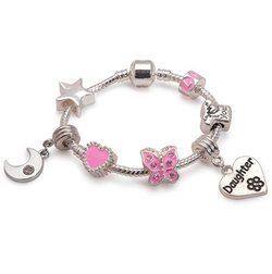 Children's Daughter Pink 'Dream Moon & Star' Silver Plated Charm Bead Bracelet by Liberty Charms