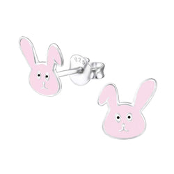 Children's Sterling Silver 'Pink Bunny Rabbit Face' Stud Earrings by Liberty Charms