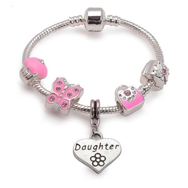Children's Daughter 'Pretty In Pink' Silver Plated Charm Bead Bracelet by Liberty Charms