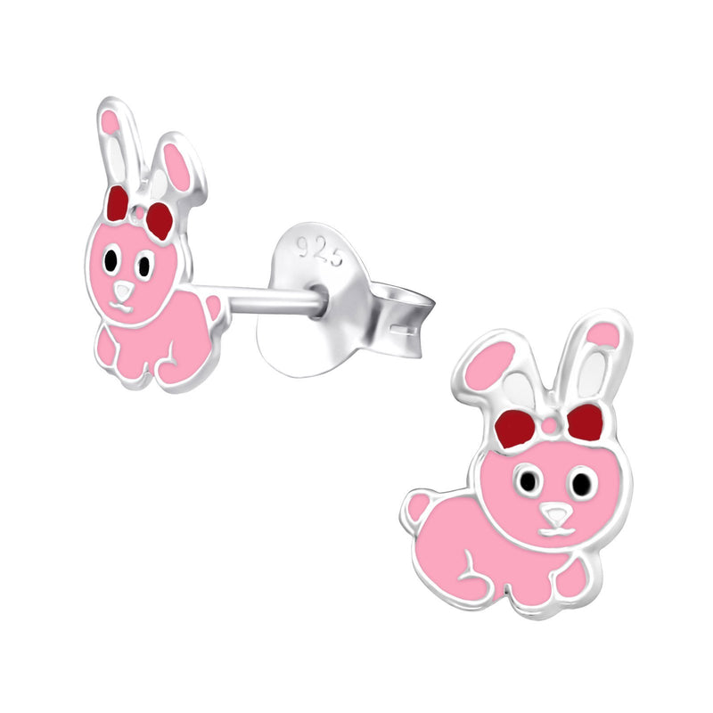 Children's Sterling Silver 'Pretty Pink Bunny Rabbit' Stud Earrings by Liberty Charms