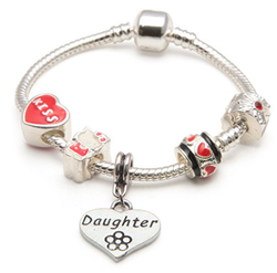 Children's Daughter 'Red Kitty Cat' Silver Plated Charm Bead Bracelet by Liberty Charms