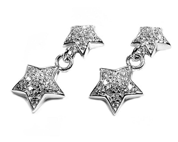 Star Shine Silver Earrings with Crystals-[stardust]