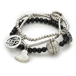 Black & Silver Tone 'Capture My Heart' Stretch Charm and Bead Bracelet by Liberty Charms
