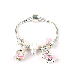 Children's 'Tea & Cake' Silver Plated Charm Bead Bracelet by Liberty Charms