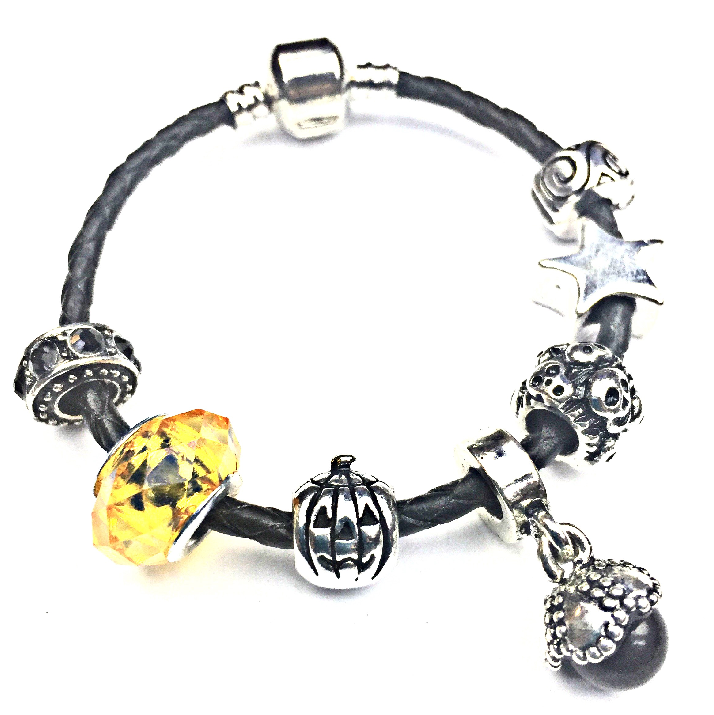 Children's 'Trick or Treat' Halloween Black Leather Charm Bead Bracelet by Liberty Charms