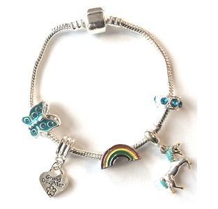 Children's Granddaughter 'Magical Unicorn' Silver Plated Charm Bead Bracelet by Liberty Charms